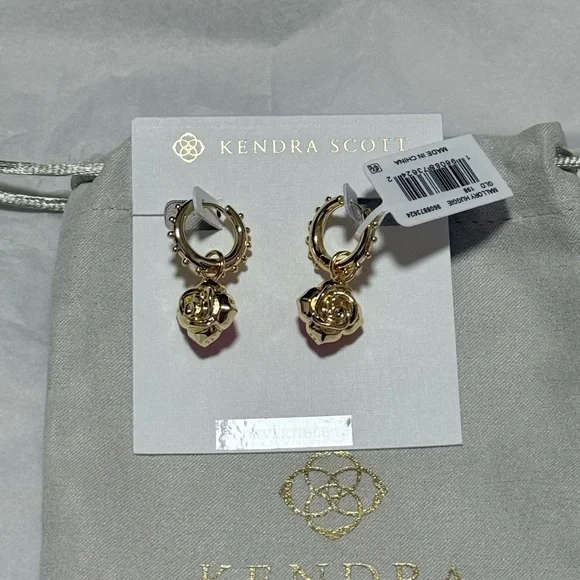 NWT Kendra Scott Mallory Gold Huggie Convertible Earrings in Blush Roses - Picture 7 of 12
